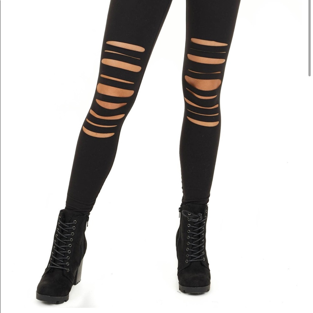 Black Leggings Knee Laser Cut Outs